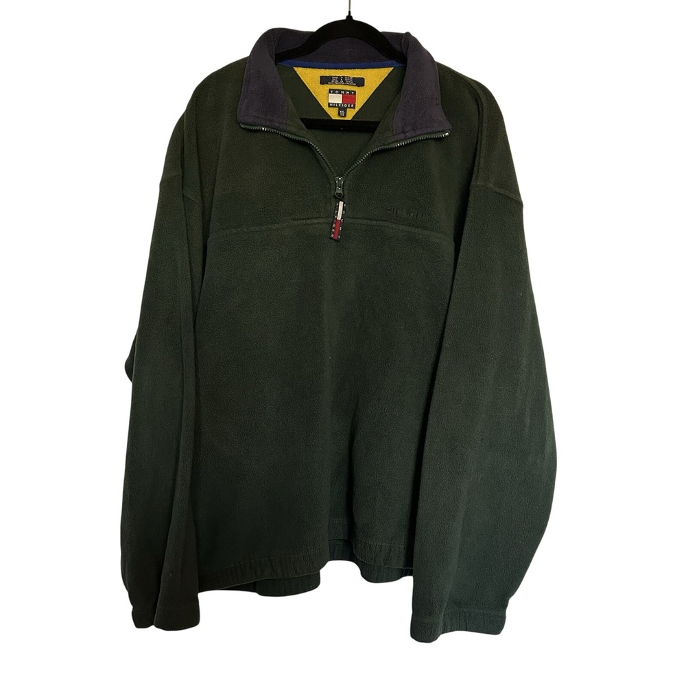 Tommy Hilfiger Fleece‎ Pullover Sweatshirt VTG XXL Quarter Zip Embroidered Y2K